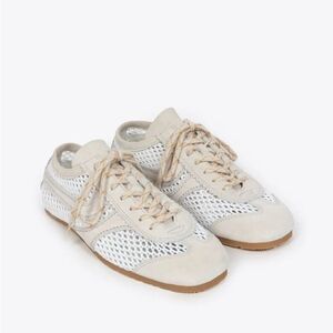 Dries Van Noten mesh and suede low-top sneakers in white and beige